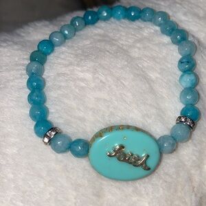 Sparkly Amazonite Crystal Faceted Stretch Bracelet Faith Printed
